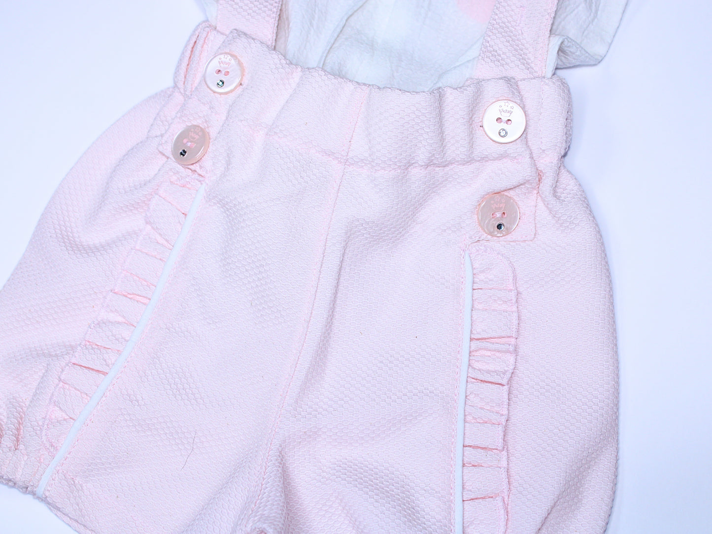 Baby Girl Soft Pastel Pink set with Suspender Shorts