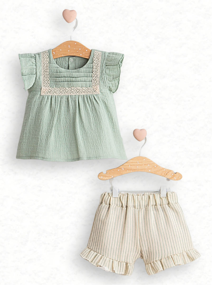 Baby Girl Lace & Ruffle Muslin Set