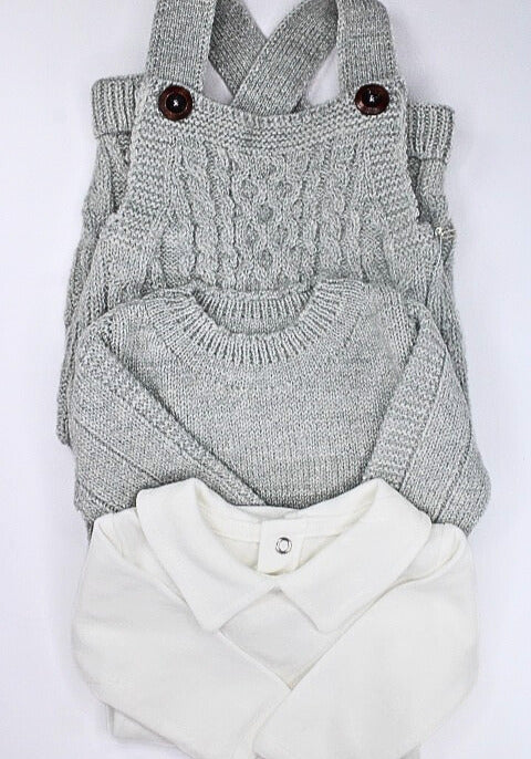Baby Boy 3 Pieces Gray Jumper with Long Sleeve Shirt