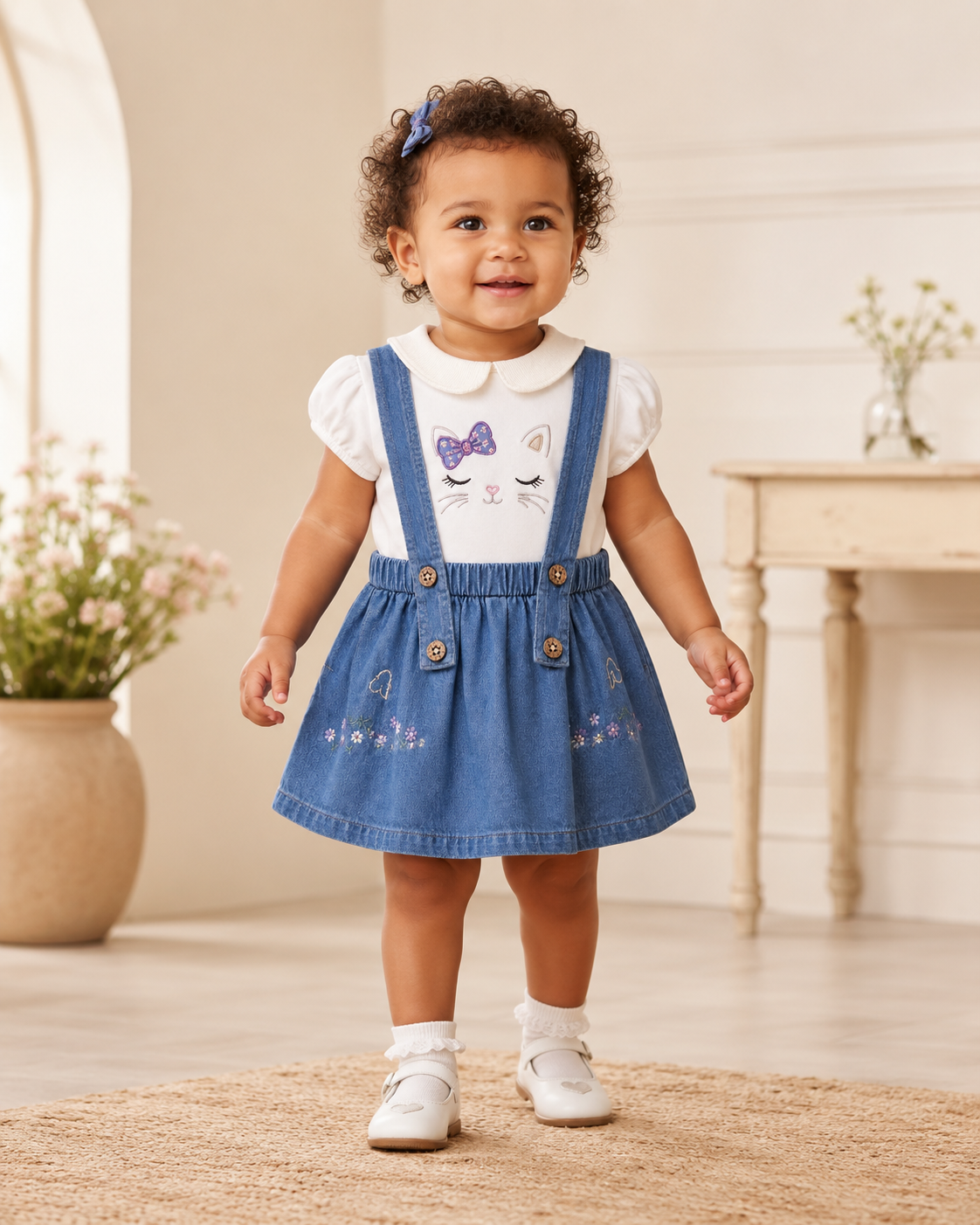 Denim Suspender Skirt Set