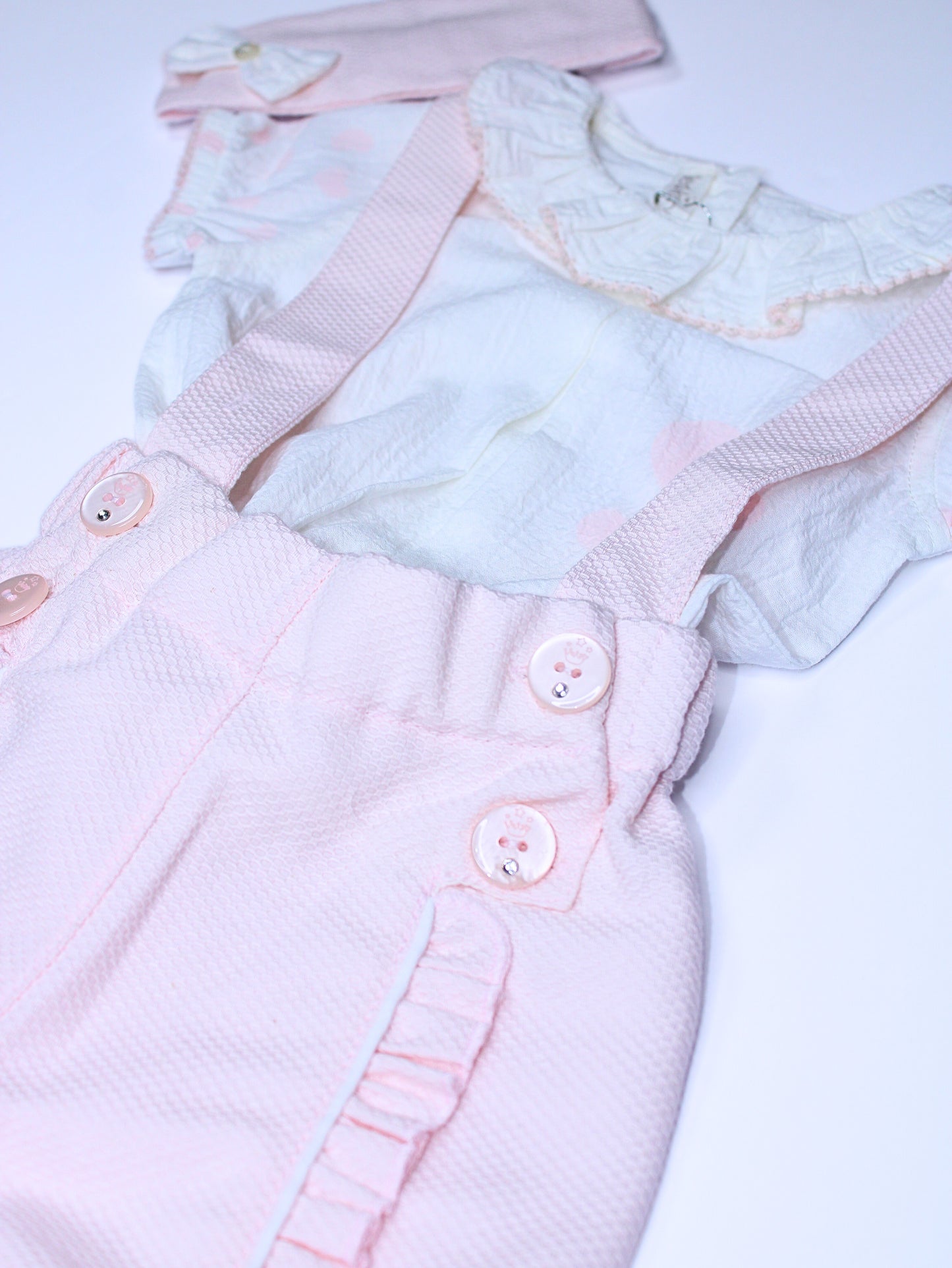 Baby Girl Soft Pastel Pink set with Suspender Shorts