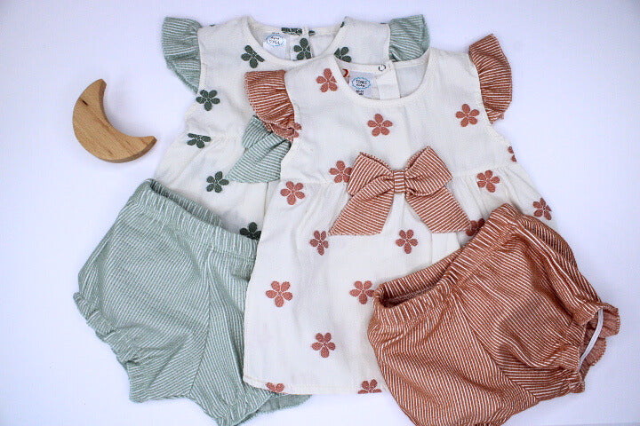 Baby Girl 2 Pieces Olive Flowers Set