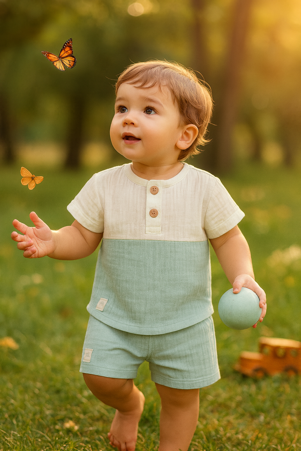 Baby Boy Mint Muslin Set – Shirt & Shorts