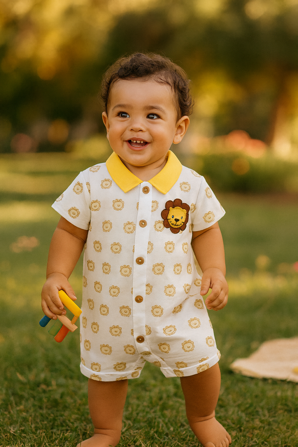 Baby Boy Short Romper with Lion Print