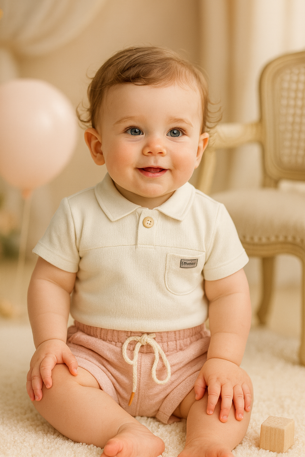 Baby Boy Taupe Polo & Shorts Set – Everyday Charm & Comfort