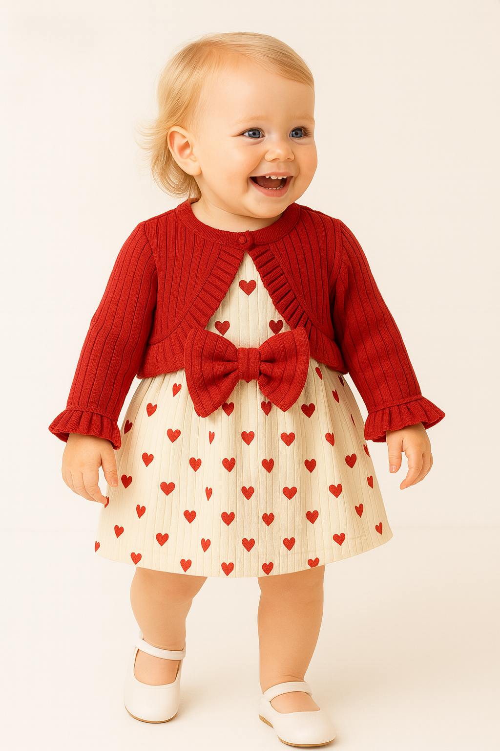 Baby Girl Heart Dress with Cardigan Set
