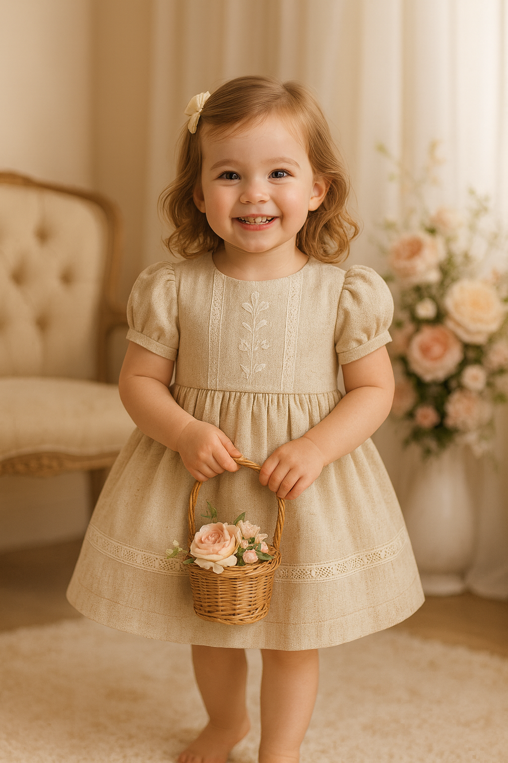 Baby Girl Ivory Linen Grace Dress