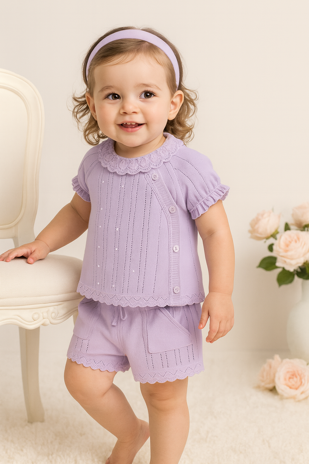 Baby Girl Soft Lavender Cotton Knit Set
