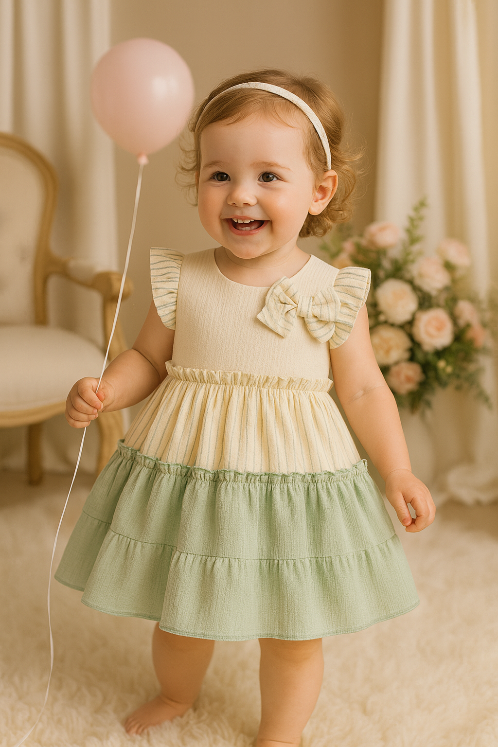 Baby Girl Vintage Ruffle Dress with Bow