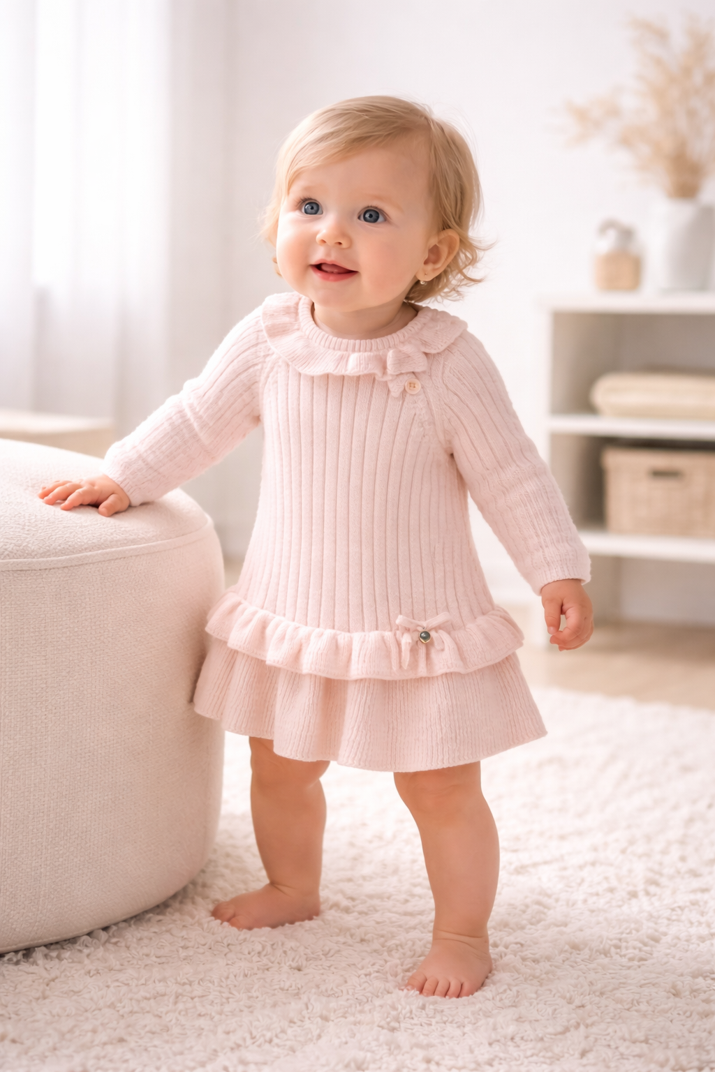 Blush Knit Ruffle Dress