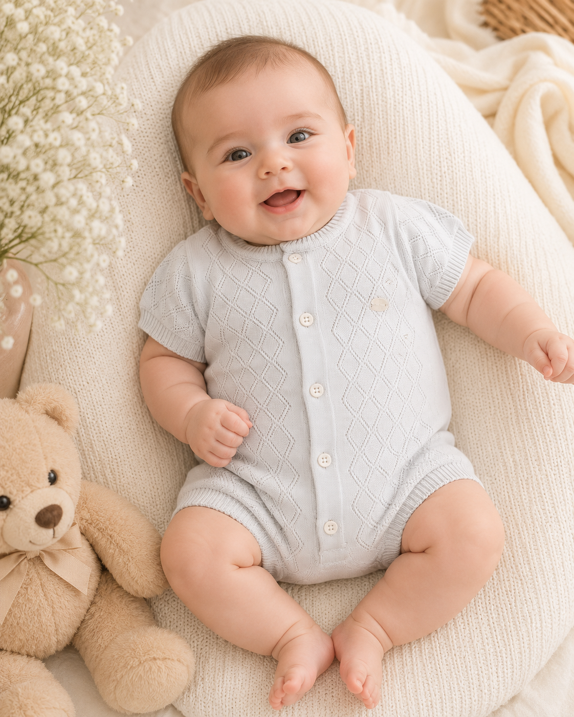 Diamond Knit Short Sleeve Romper
