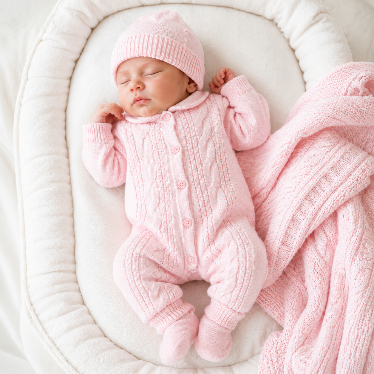 Pink Cable Knit Newborn Set