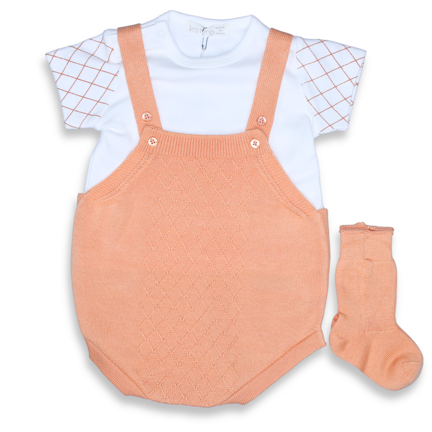 Baby Girl Soft Peach Knit Suspender Romper Set