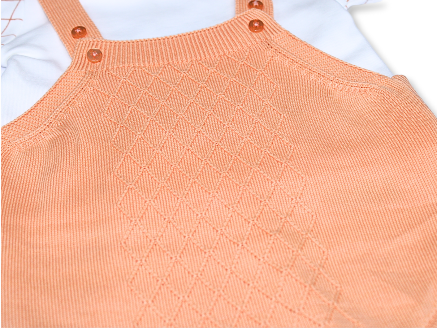 Baby Girl Soft Peach Knit Suspender Romper Set