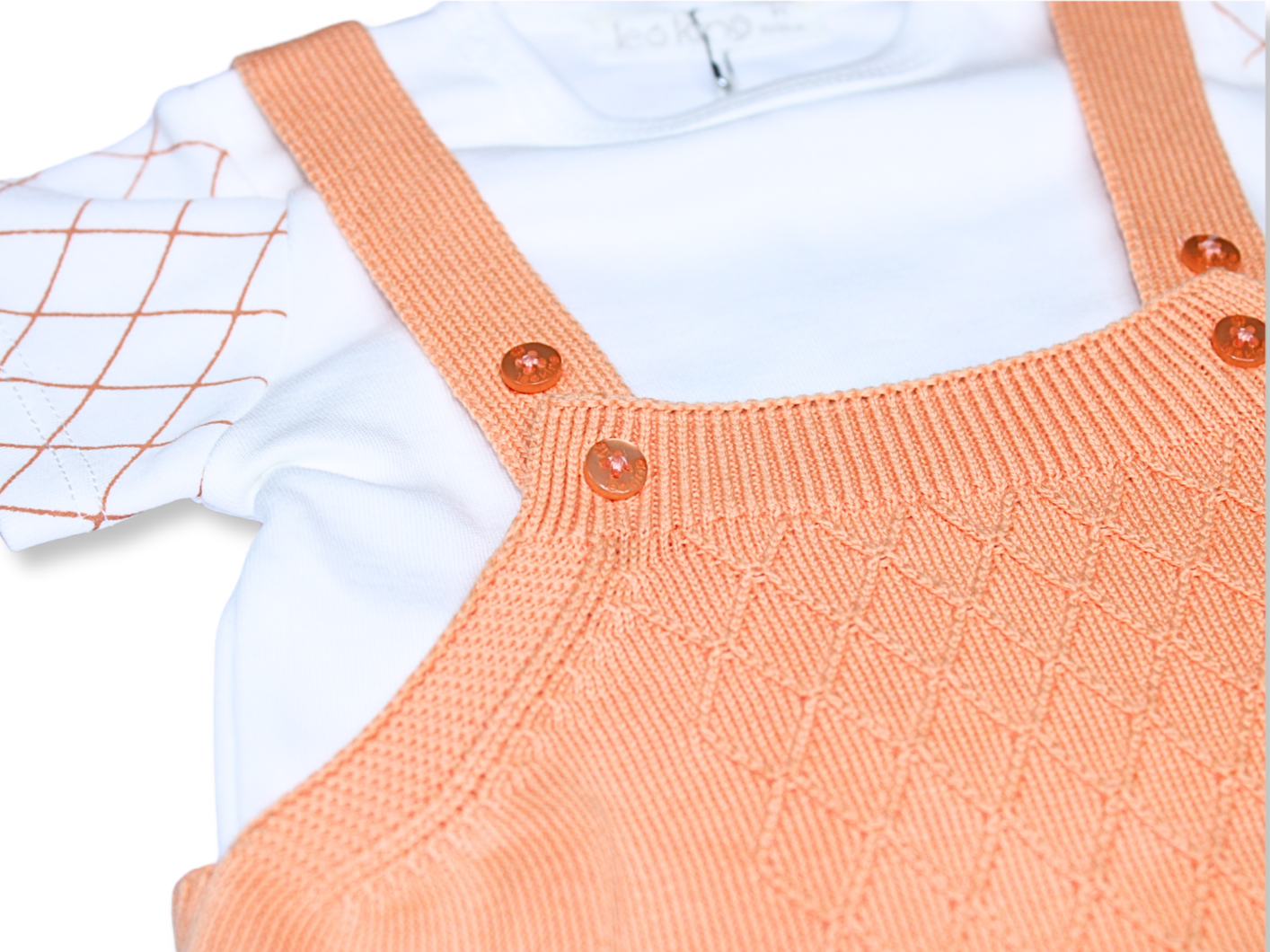 Baby Girl Soft Peach Knit Suspender Romper Set