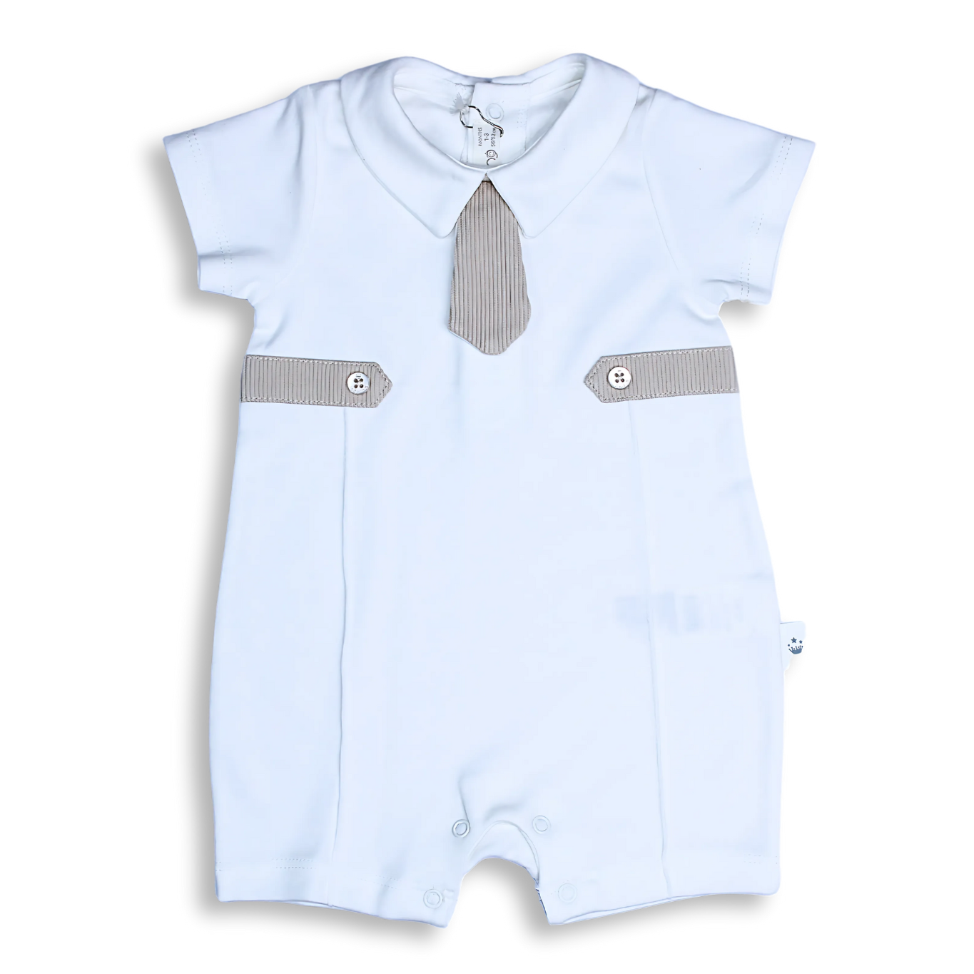 Baby Boy White Cotton Romper
