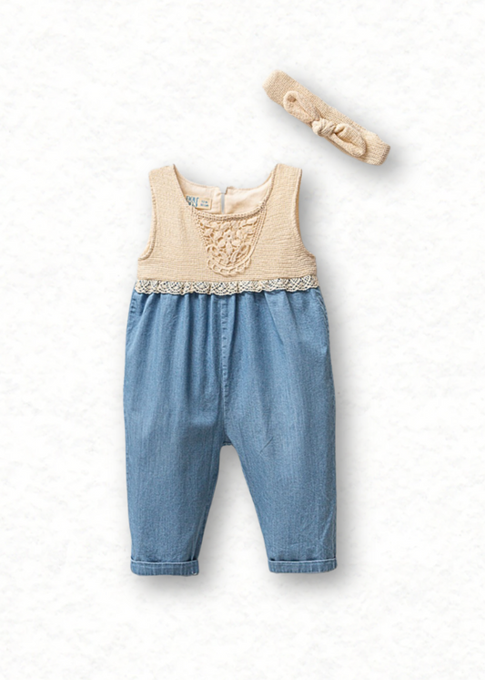 Baby Girl Knit & Denim Jumpsuit