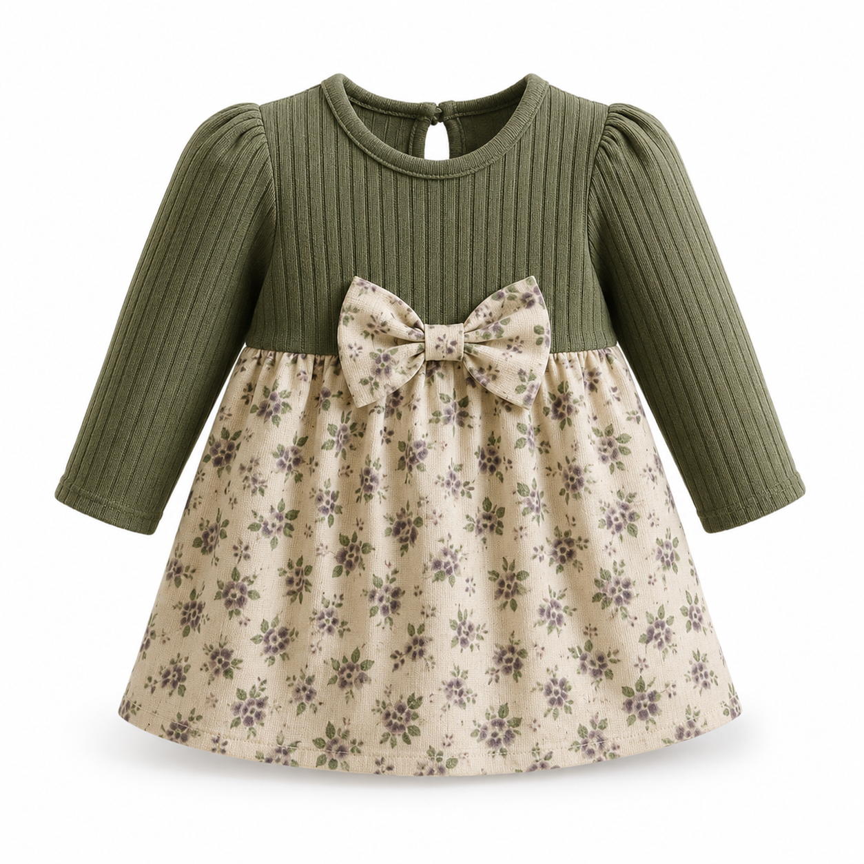 Olive Blossom Bow Dress