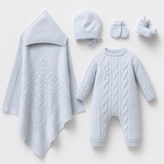 Blue Cozy Cable-Knit Newborn Set