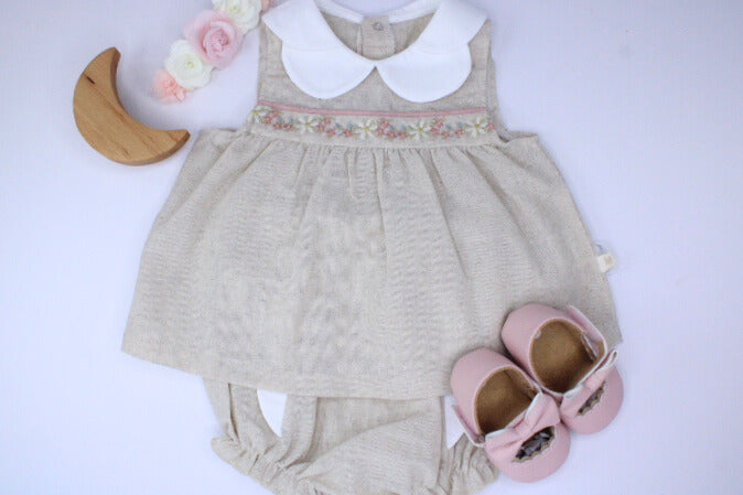 Baby Girl 2 Pieces Beige Flower Set