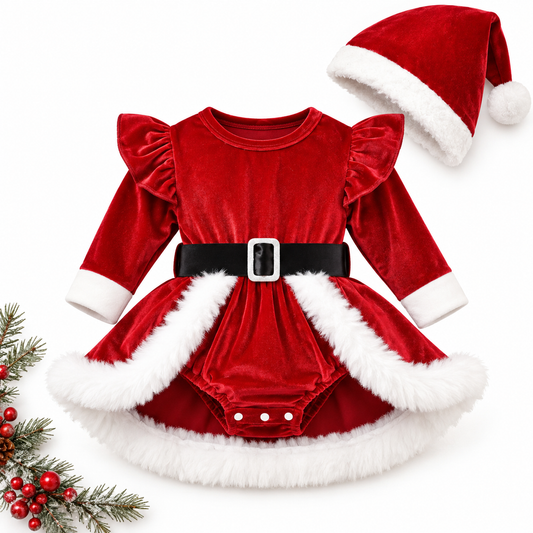 Santa’s Little Helper Velvet Romper Dress