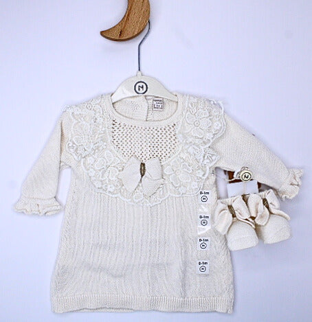 Baby Girl Elegant Beige Dress With Booties