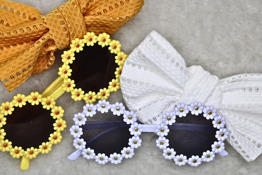 2 Pcs Flower Sunglasses and Cute Bowknot Headband