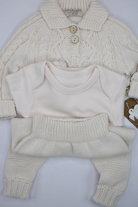 Baby Boy Beige and White 3 Pieces Set