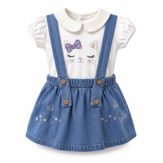 Denim Suspender Skirt Set