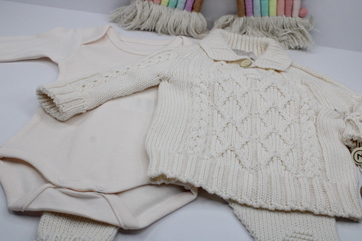 Baby Boy Beige and White 3 Pieces Set