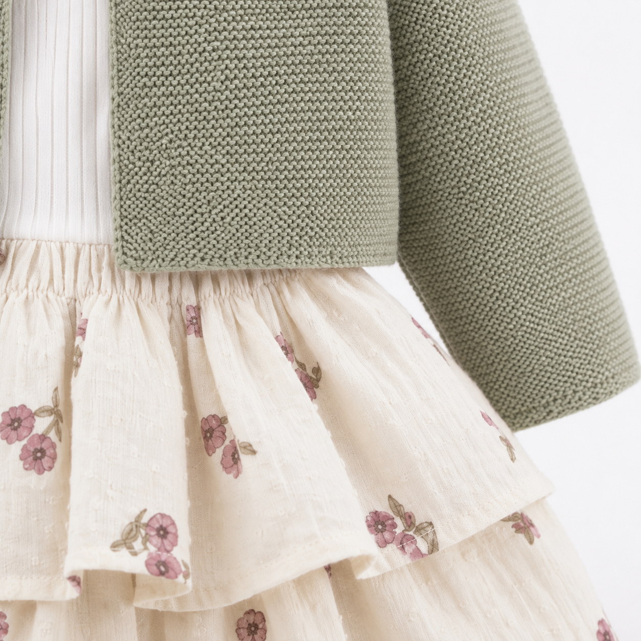 Floral Skirt Set with Knit Cardigan