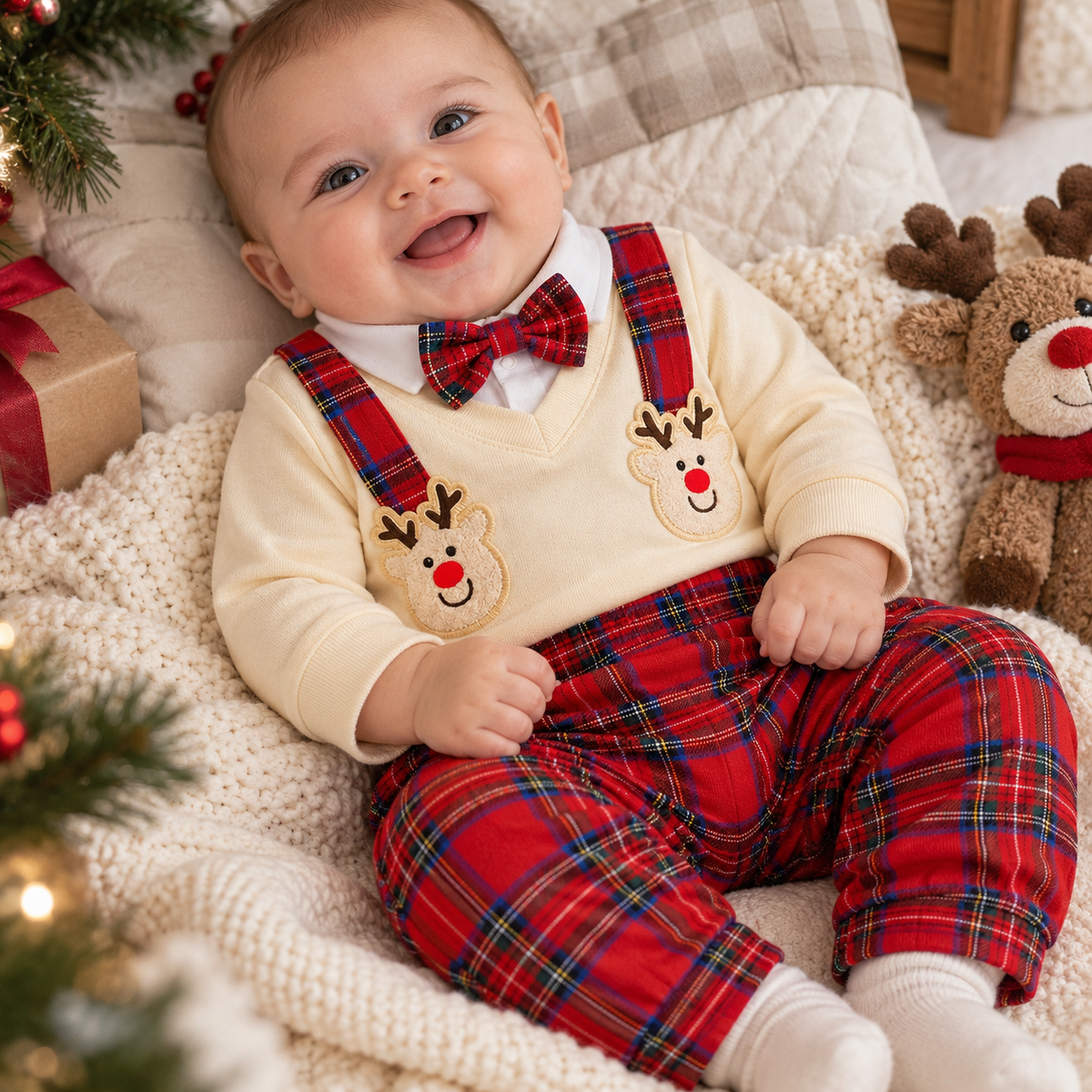 Little Reindeer Plaid Baby Set