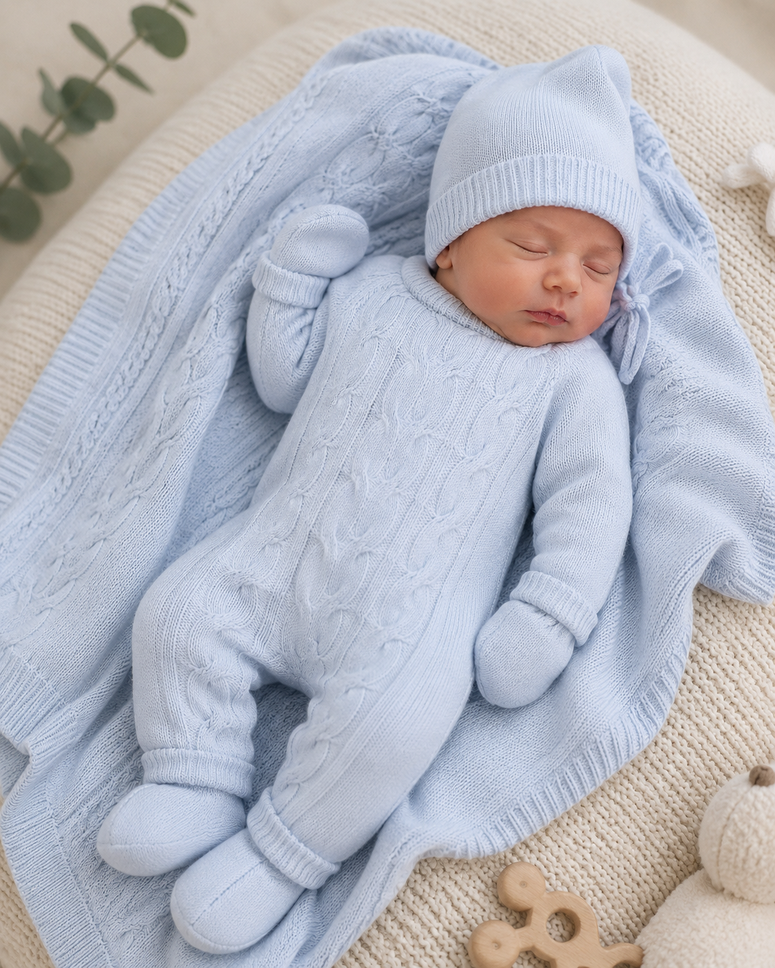 Blue Cozy Cable-Knit Newborn Set