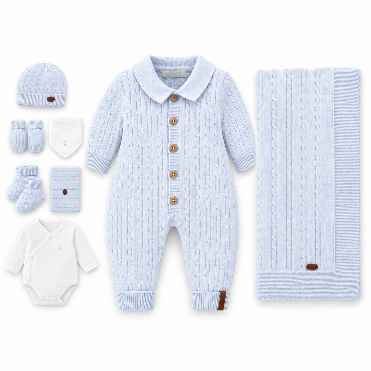 Baby Blue Heritage Newborn Cable Knit Set