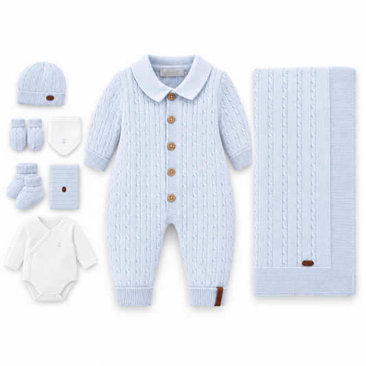 Baby Blue Heritage Newborn Cable Knit Set
