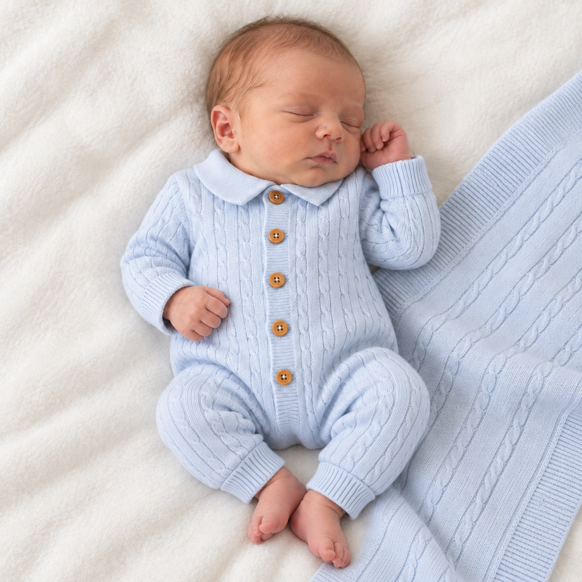 Baby Blue Heritage Newborn Cable Knit Set