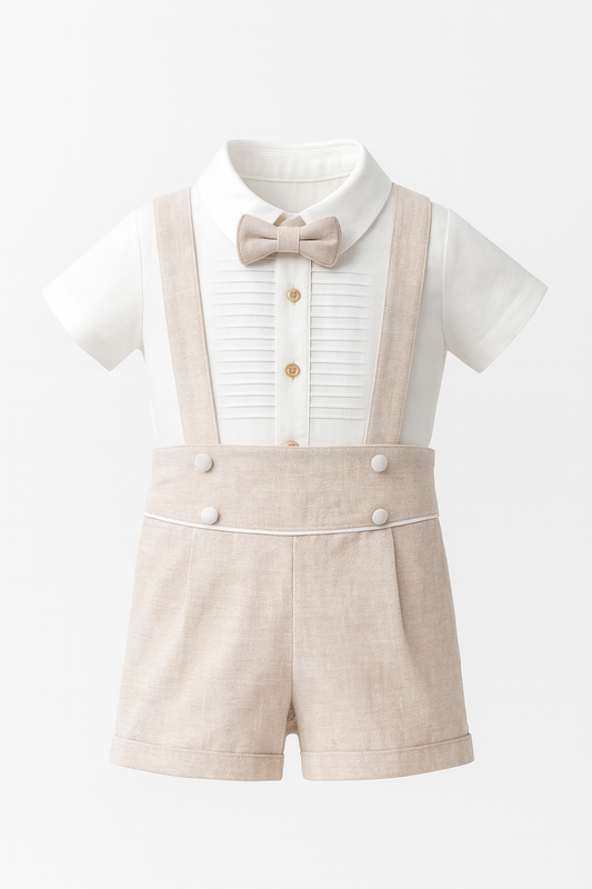 Baby Boy Linen Suspender Short Set
