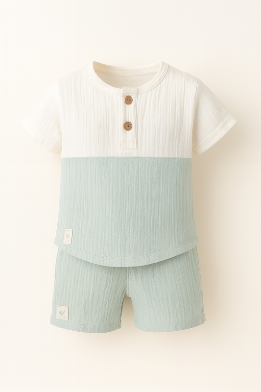Baby Boy Mint Muslin Set – Shirt & Shorts