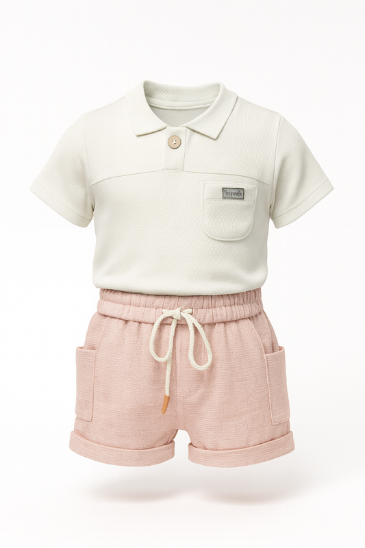 Baby Boy Taupe Polo & Shorts Set – Everyday Charm & Comfort
