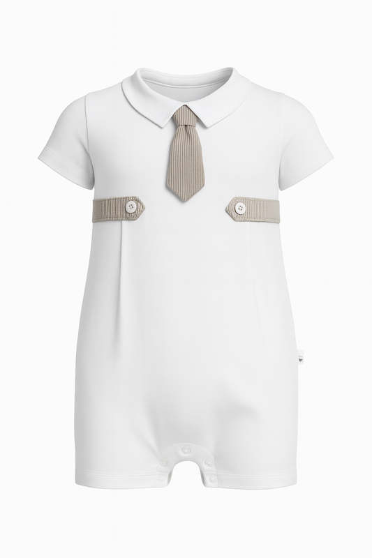 Baby Boy White Cotton Romper