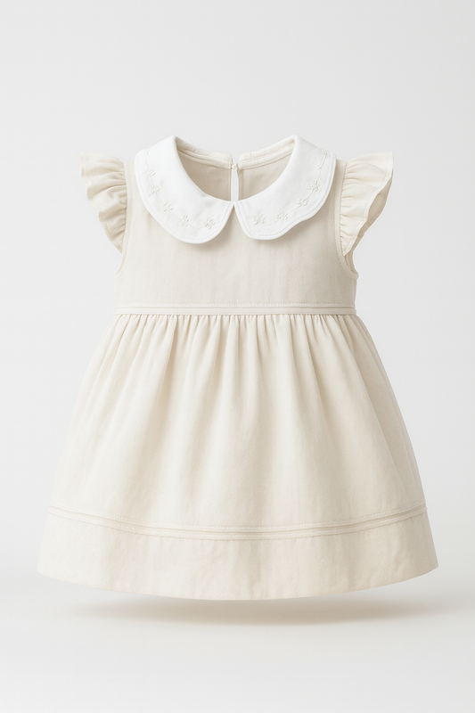 Baby Girl Cream Dress with Embroidered Collar – Grace in Every Stitch