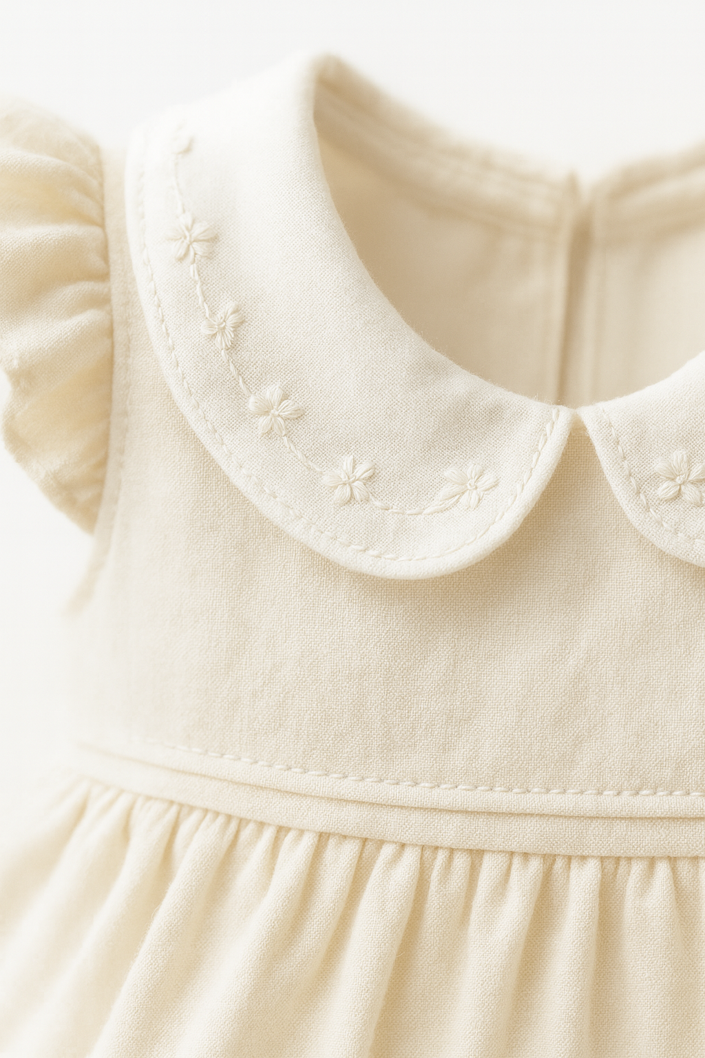 Baby Girl Cream Dress with Embroidered Collar – Grace in Every Stitch