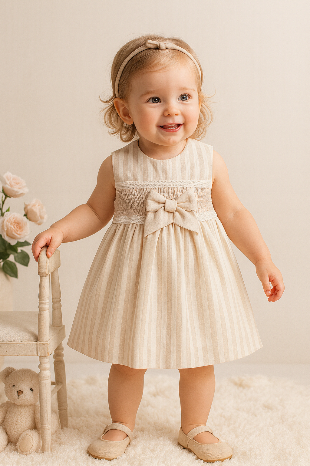 Baby Girl Smocked Cotton Dress with Bow