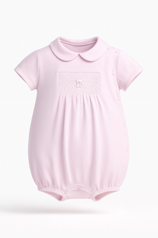 Baby Girl Smockerd Cotton Pink Romper