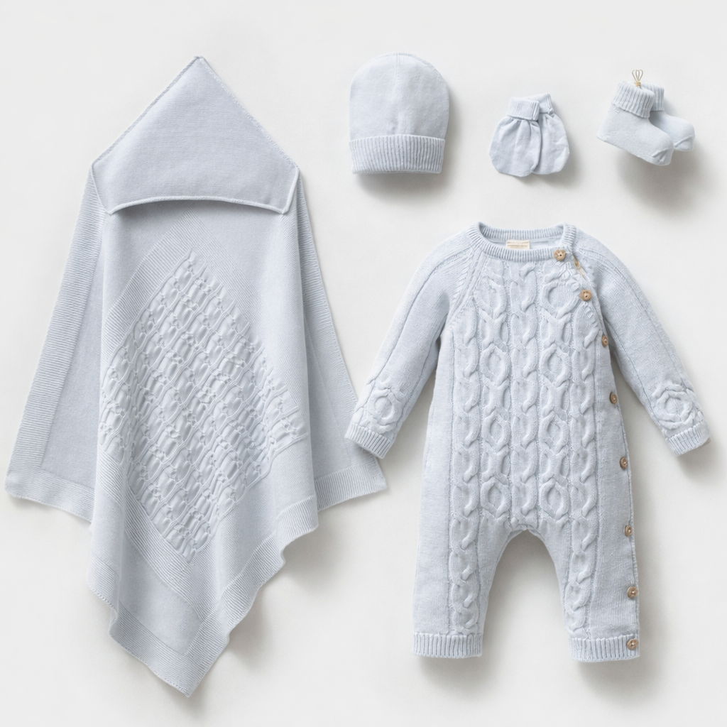 Blue Cozy Cable-Knit Newborn Set