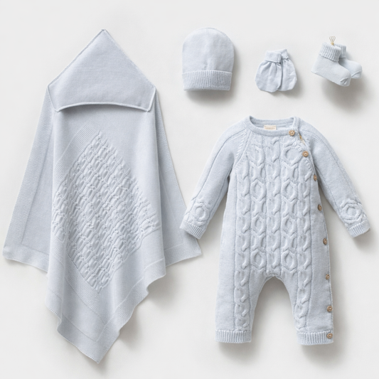 Blue Cozy Cable-Knit Newborn Set