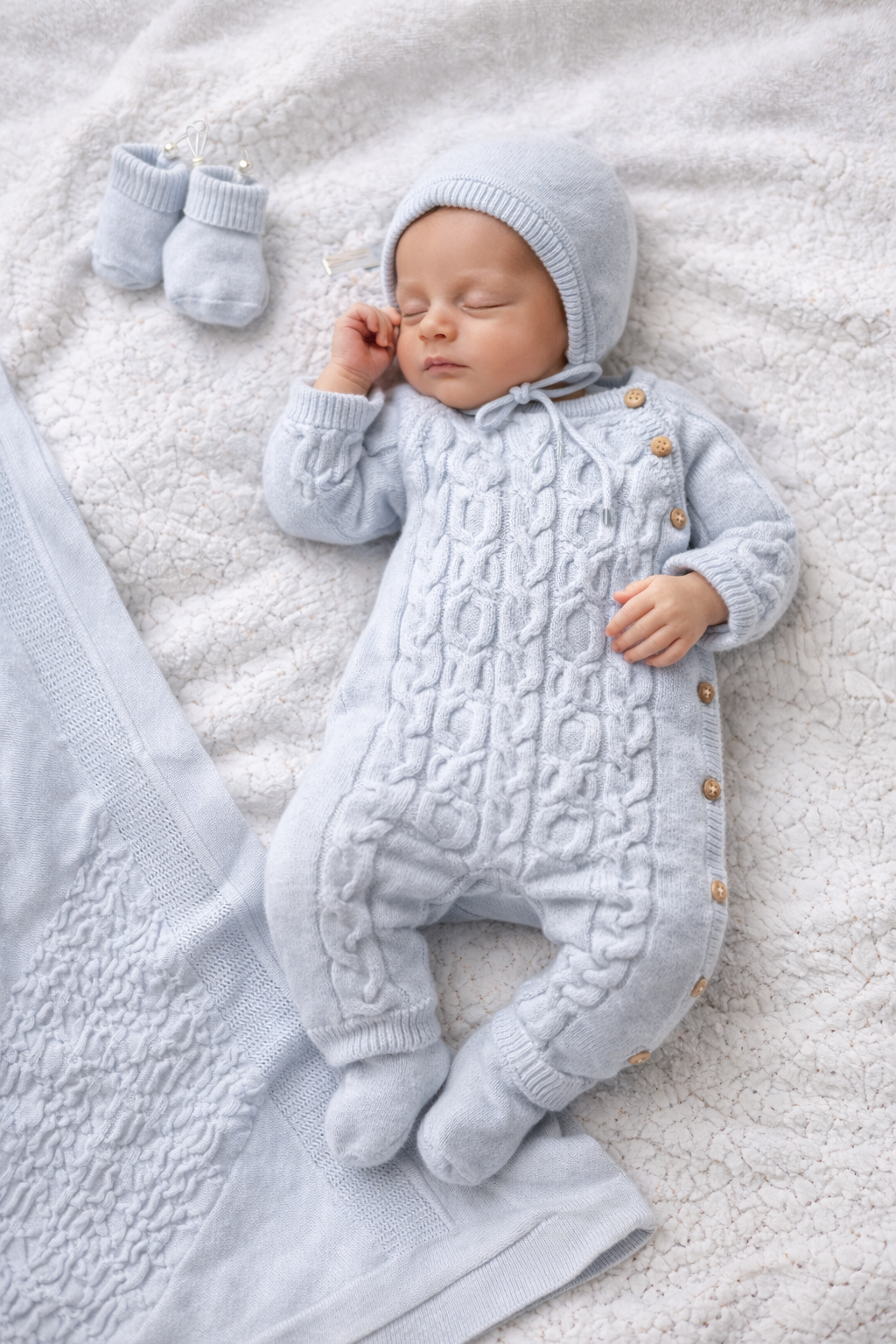 Blue Cozy Cable-Knit Newborn Set