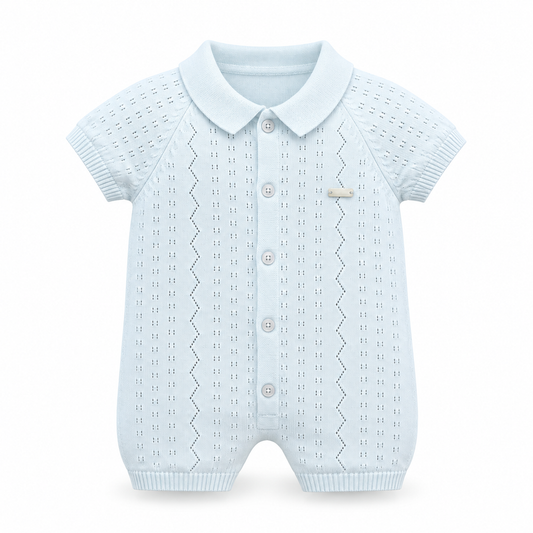 Little Gentleman Pointelle Knit Romper