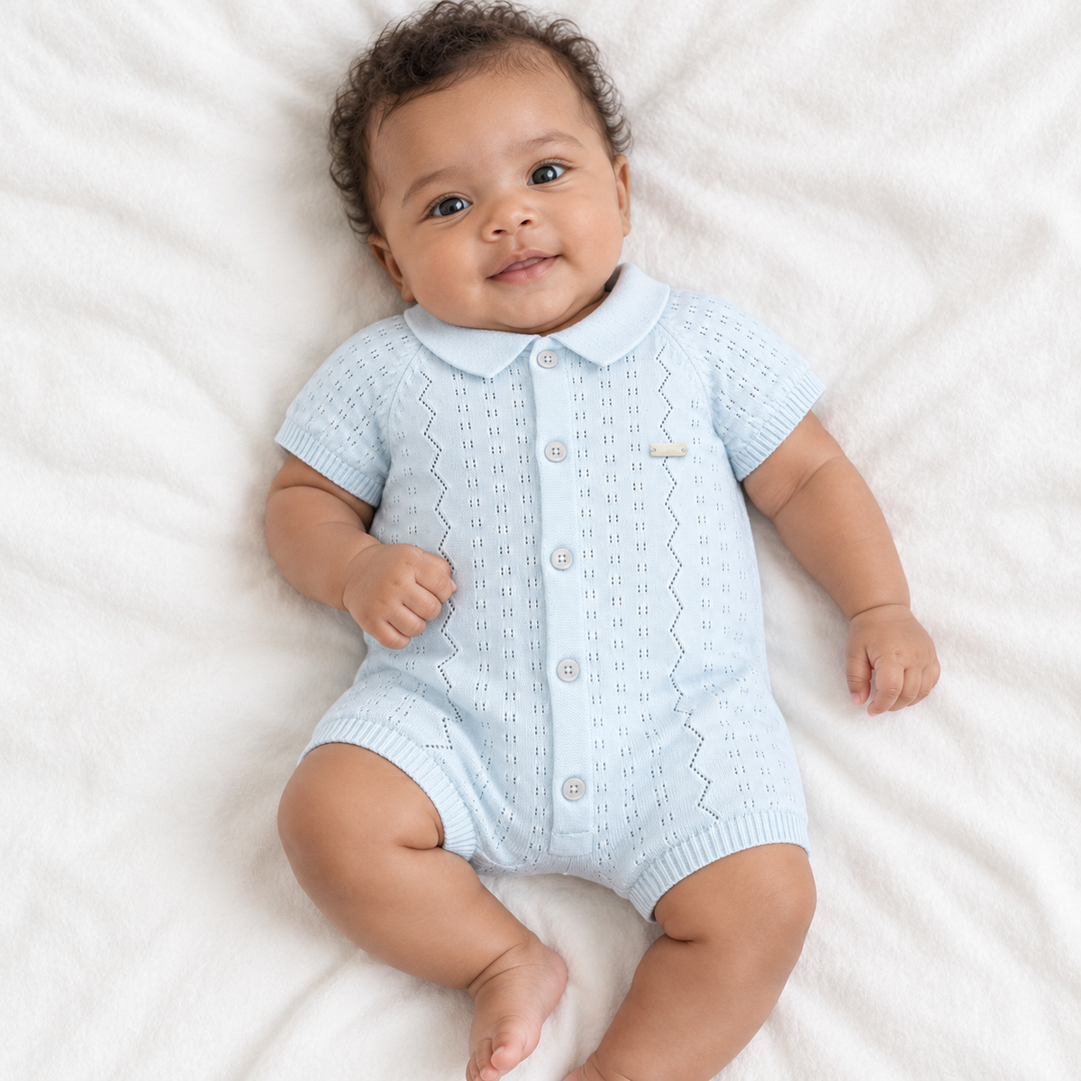 Little Gentleman Pointelle Knit Romper