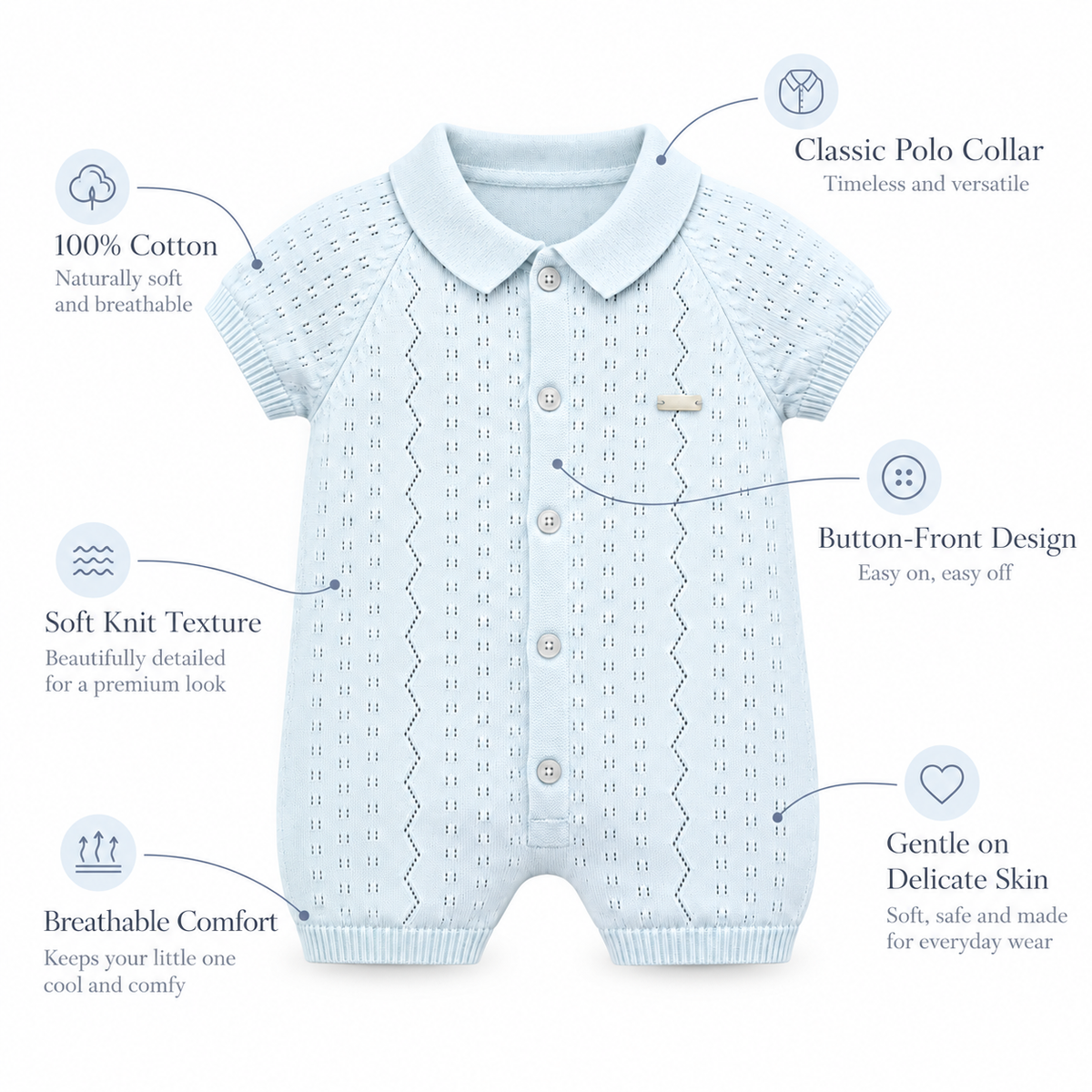 Little Gentleman Pointelle Knit Romper